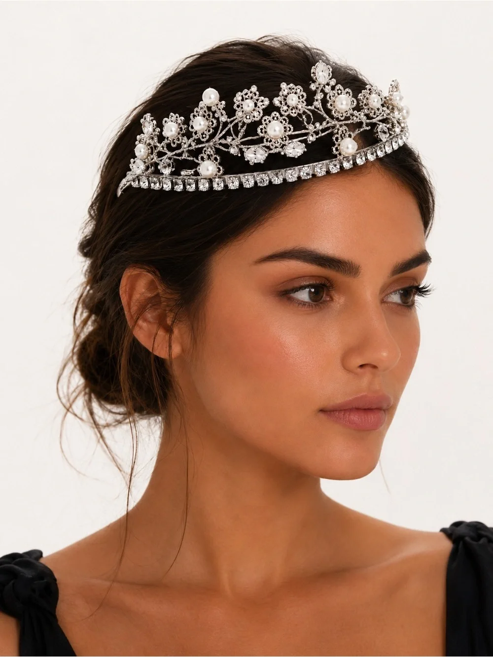 Vintage Silver Pearl Crystal Bridal Tiara Crown Headpiece Wedding Prom Princes